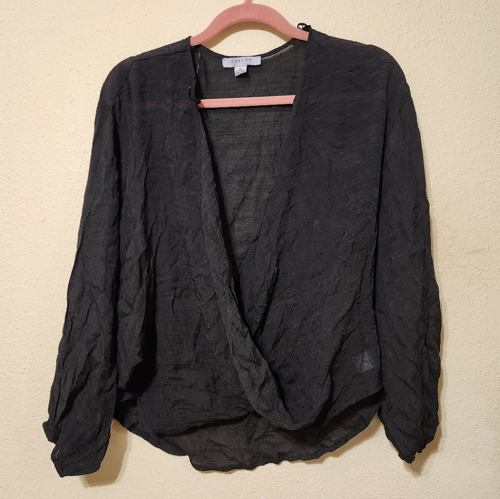 Favlux Sheer Wrap Crepe Black Women's Top